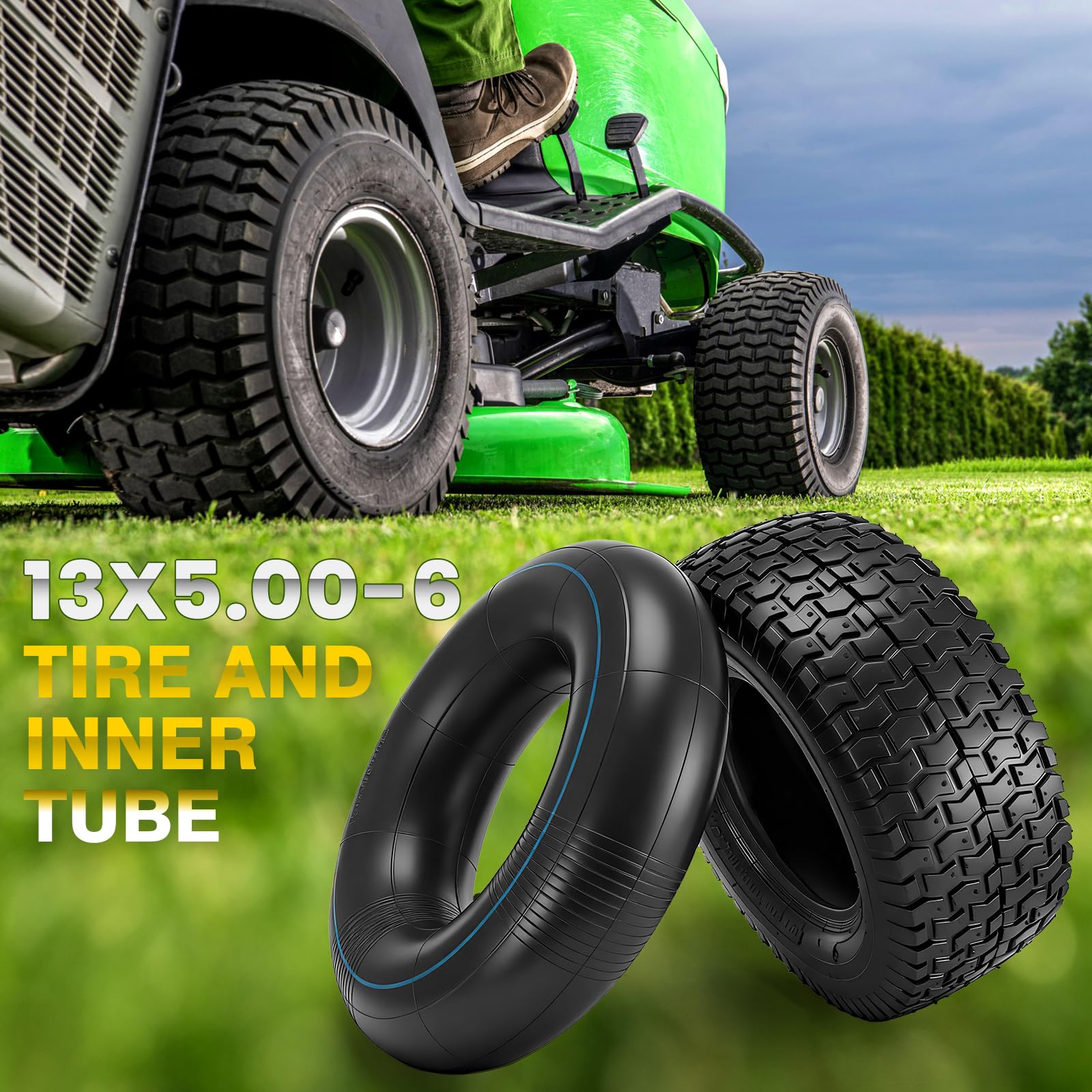 LuckySlycyc tire installation on riding mower illustrating DIY ease