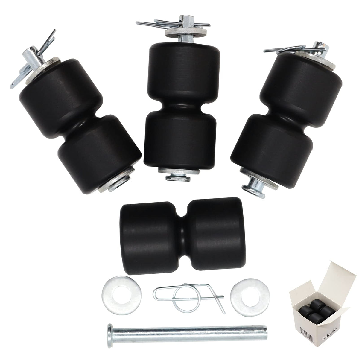luclyyasys front view of 4-pack roller kit showing complete hardware for quick replacement