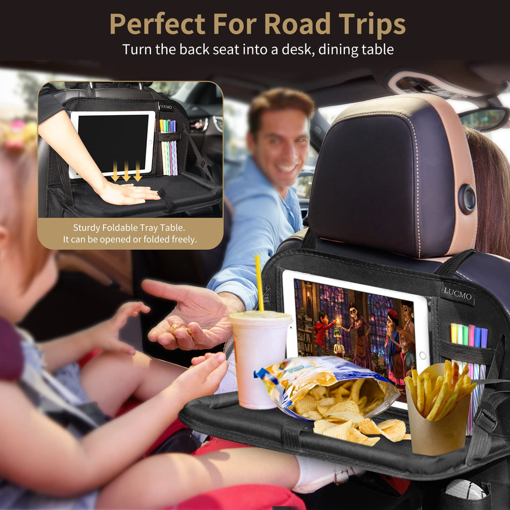 LUCMO in-car lifestyle with child using tablet reducing screen wobble benefit
