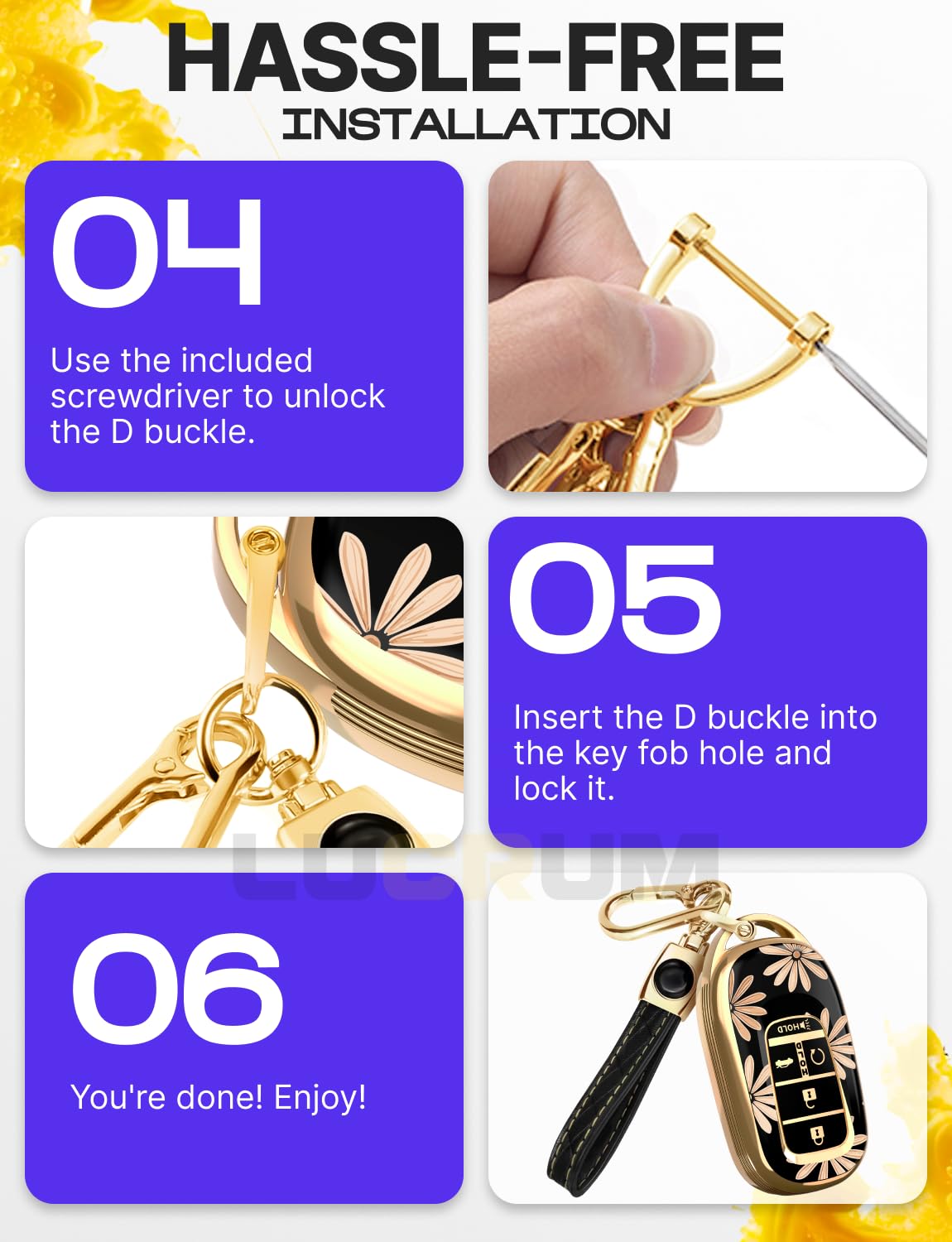 Lucrum key fob clipped to bag showing easy access and loss prevention