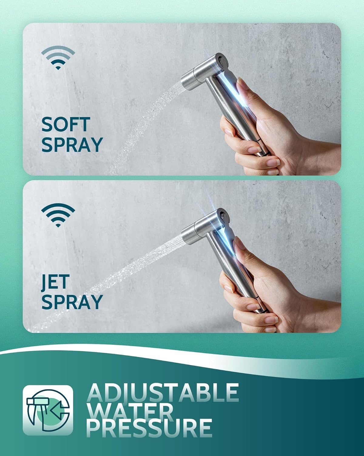LUFEIDRA mounted on toilet tank demonstrating no-drill installation and convenient reach for personal hygiene