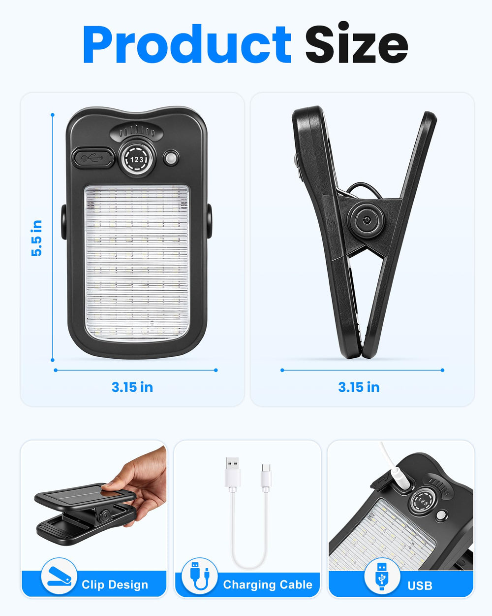 LUHLEE connected with USB cable demonstrating backup charging when sunlight is limited