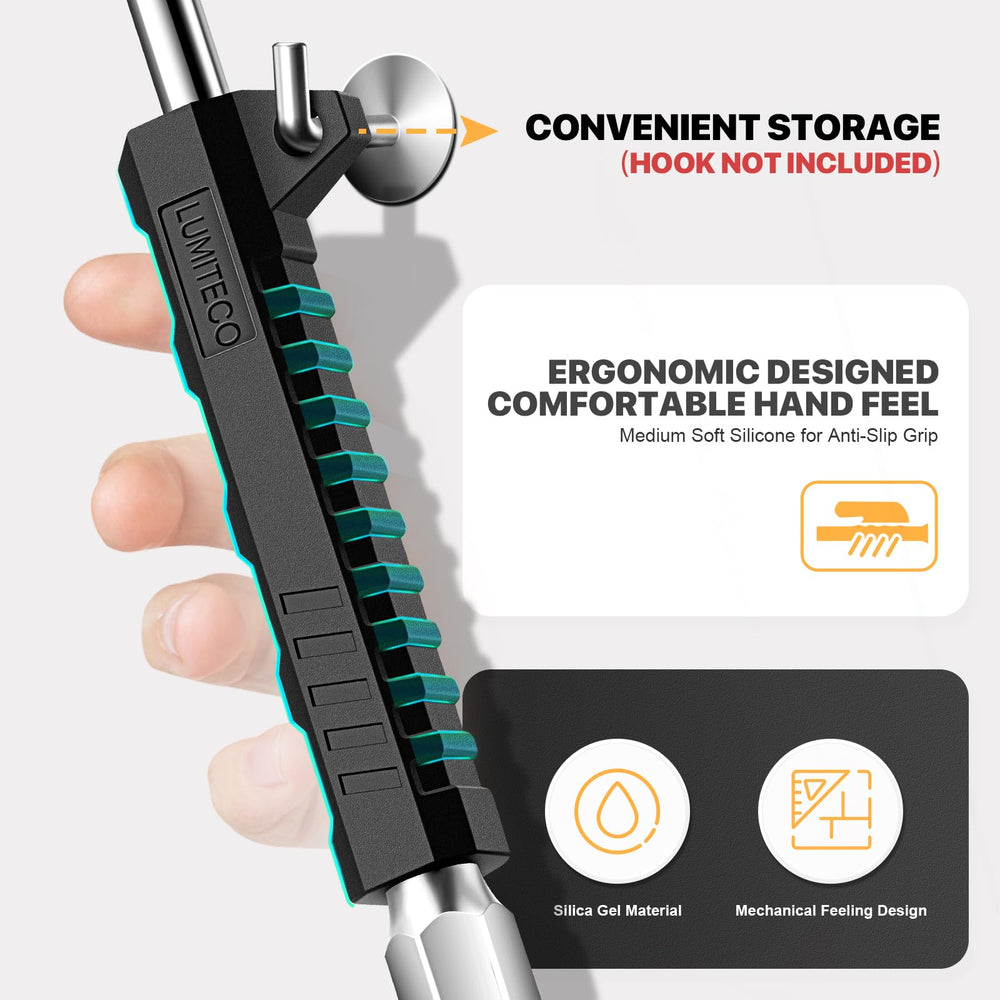 LUMITECO rubber grip with hook providing secure handling and easy storage
