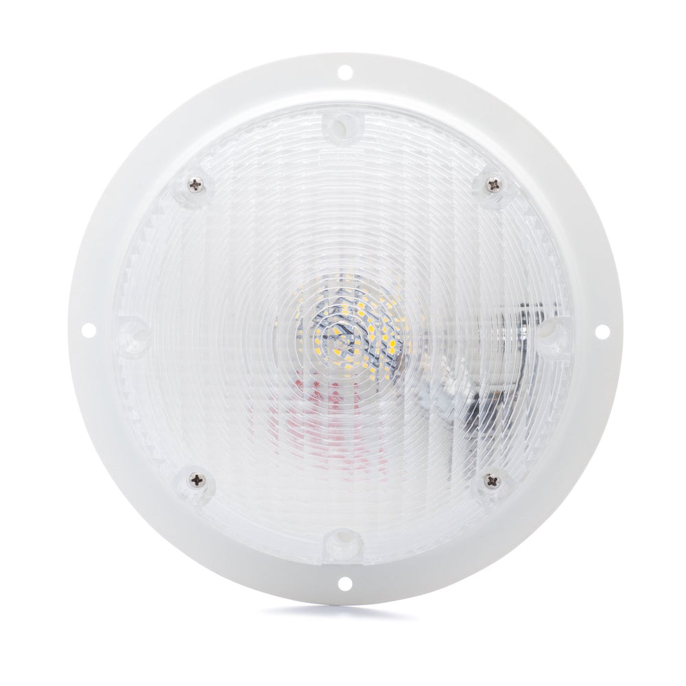 Lumitronics front view of white round surface light showing clean design and bright coverage