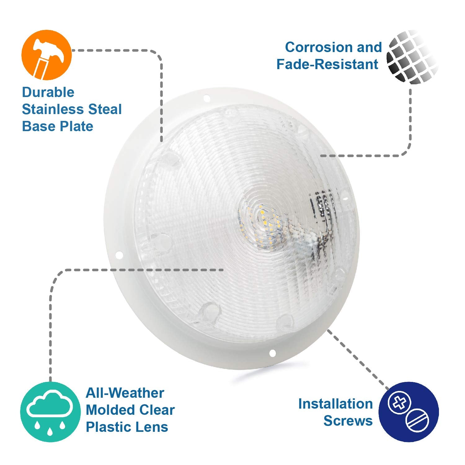 Lumitronics mounted on RV entry demonstrating clear porch illumination and safety benefit