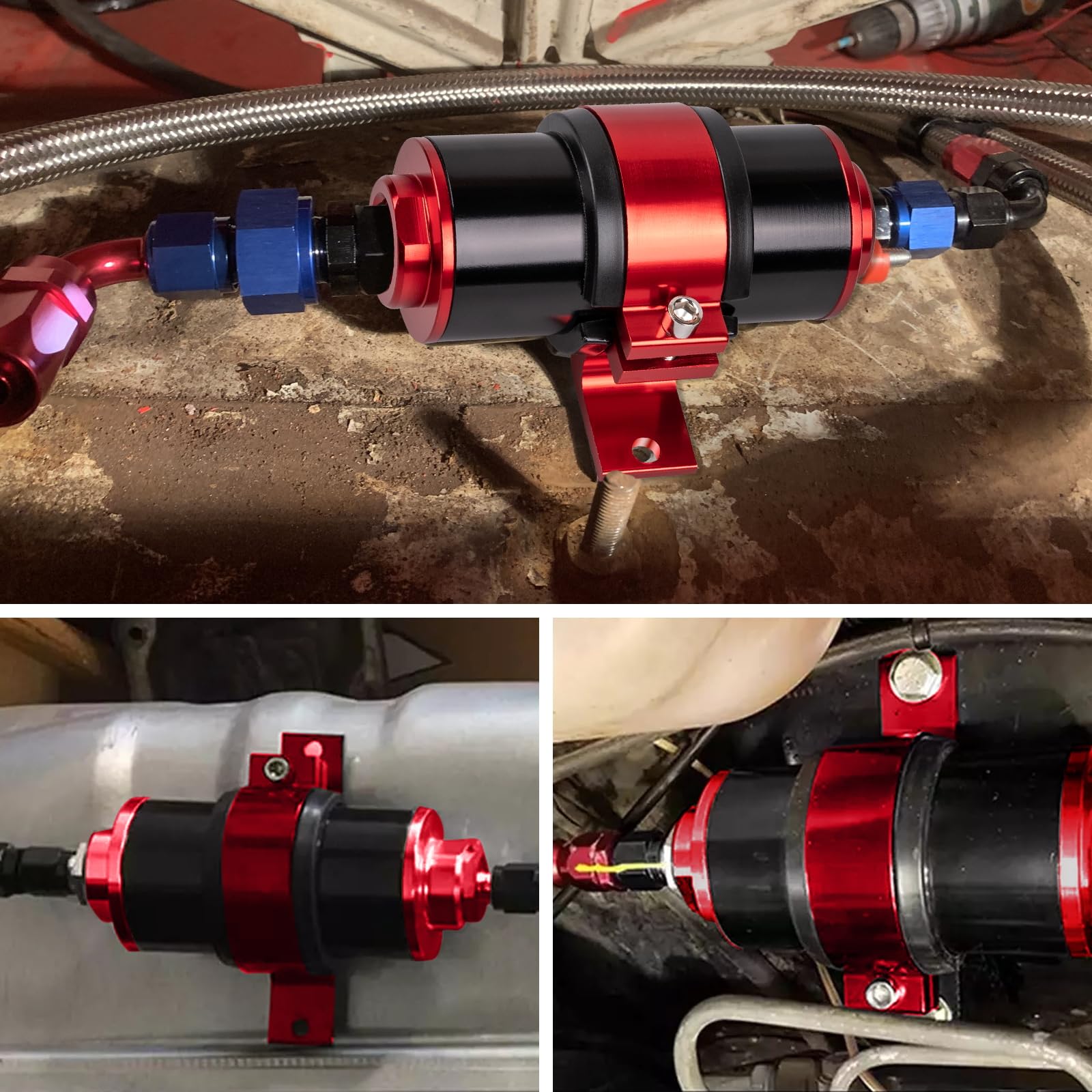Luney inline fuel filter installed in an engine bay protecting fuel components