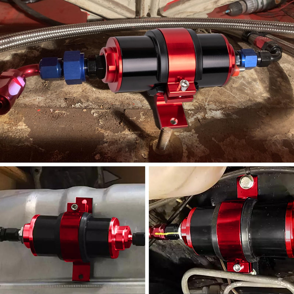 Luney inline fuel filter installed in an engine bay protecting fuel components