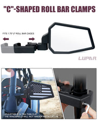 Lupar adjustable C-clamp bracket mounted on 1.75"–2" roll cage for secure fit