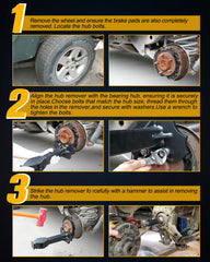 Lupar tool in use on axle hub demonstrating safe, centered removal