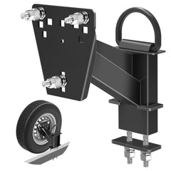 Lusheer front view of assembled spare tire mount showing compact secure fit and stability