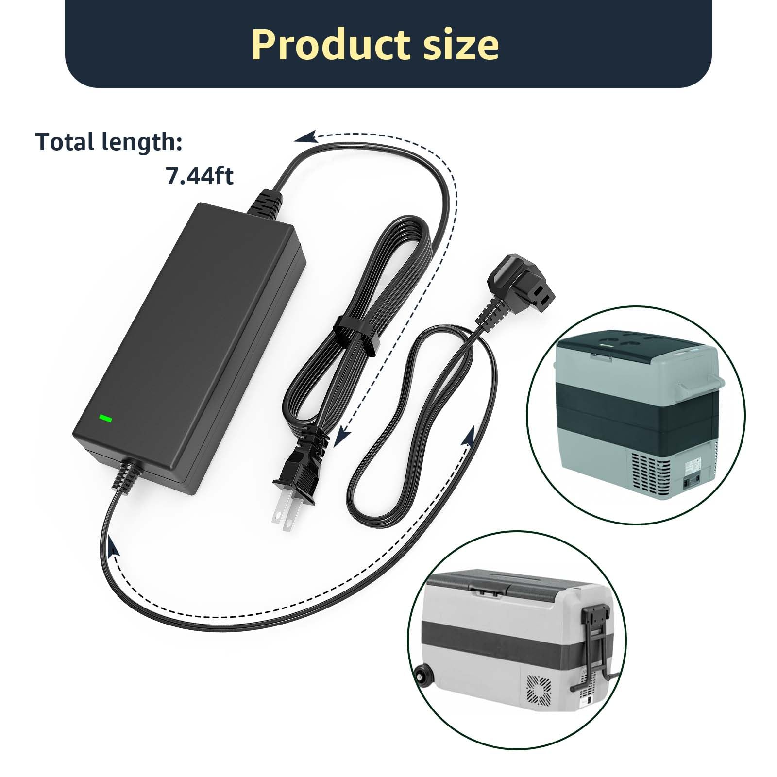 Lusperi adapter plugged into wall powering a fridge, showing stable indoor use