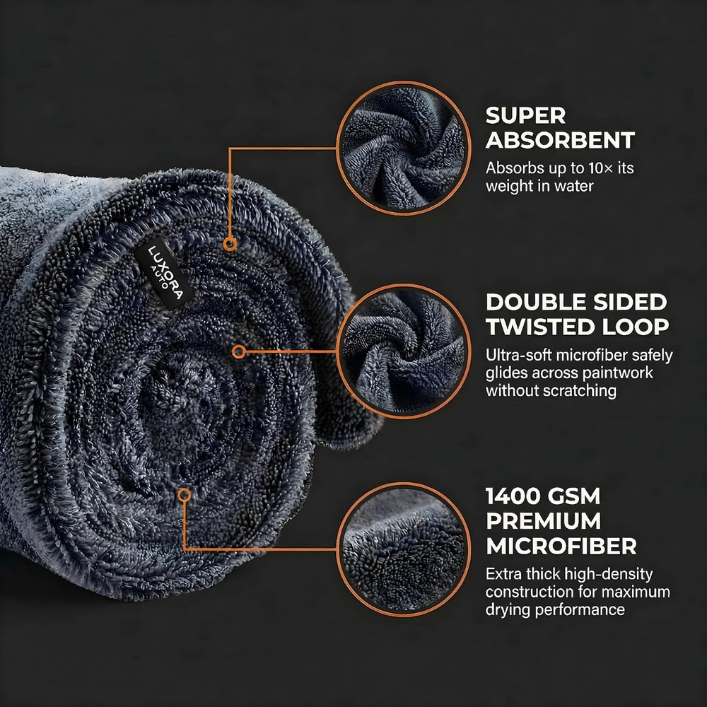 LUXORA AUTO towel in use on car hood delivering fast water removal without streaks