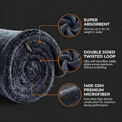 LUXORA AUTO towel in use on car hood delivering fast water removal without streaks