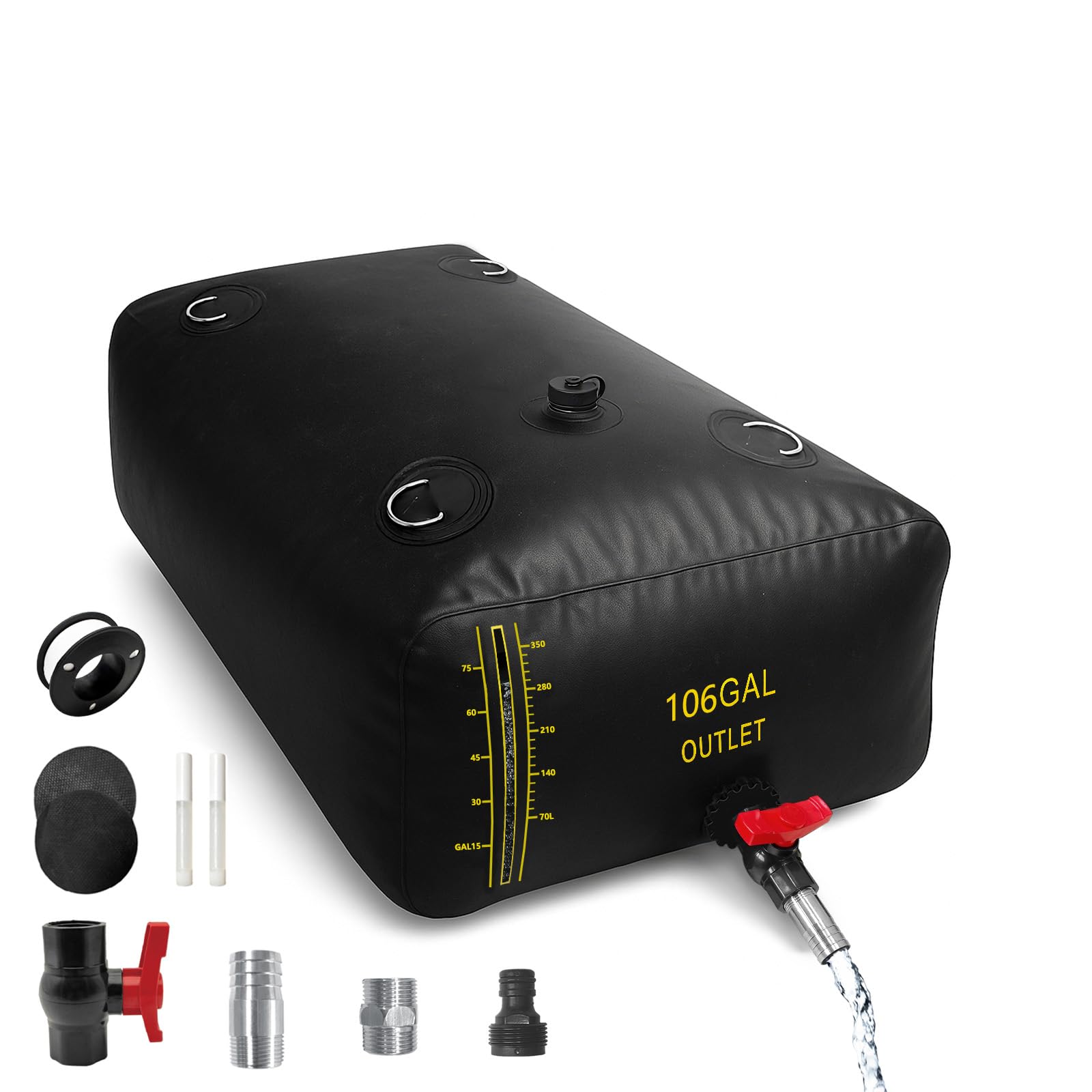LXVOOEE front view of water bladder showing capacity and rugged build benefit