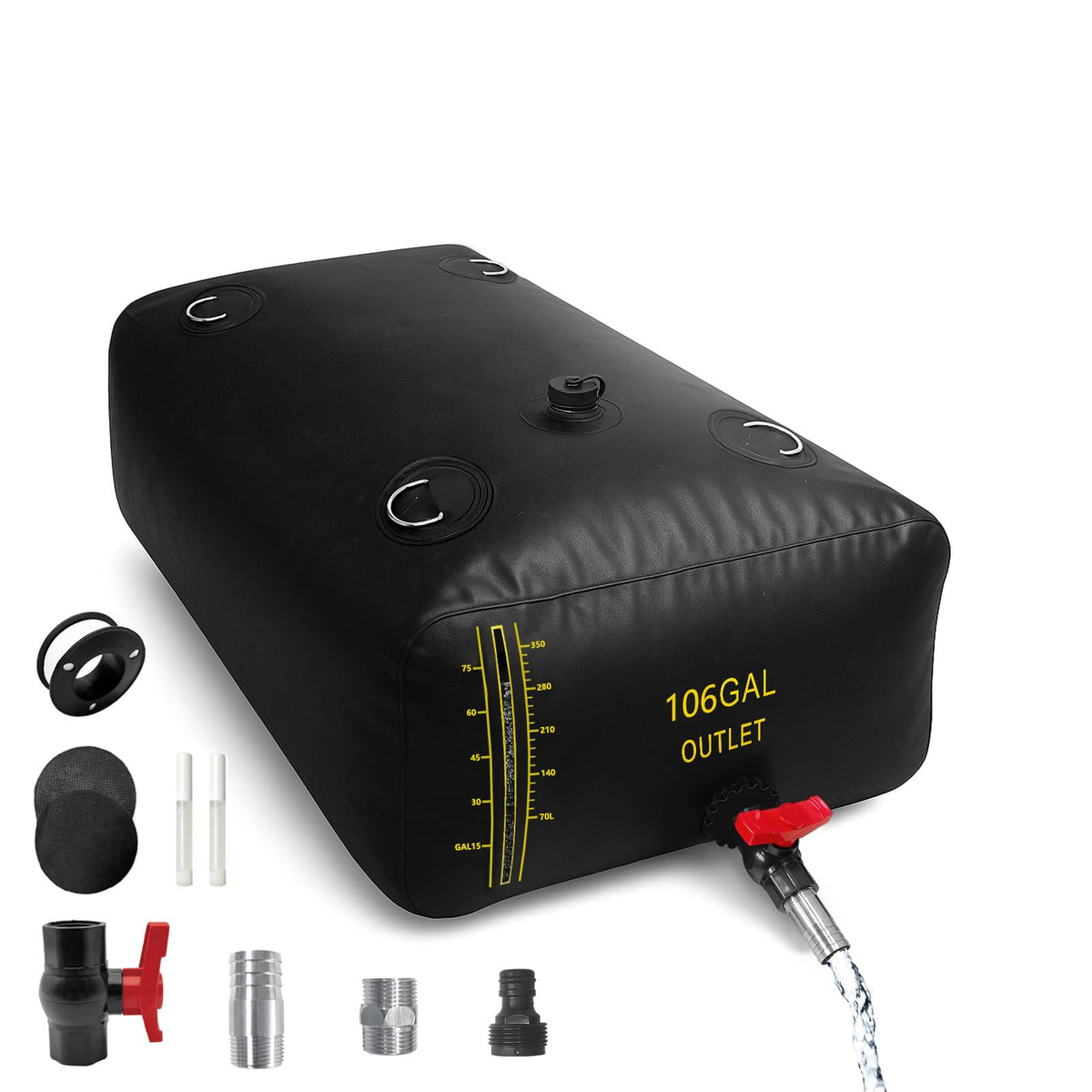 LXVOOEE front view of water bladder showing capacity and rugged build benefit
