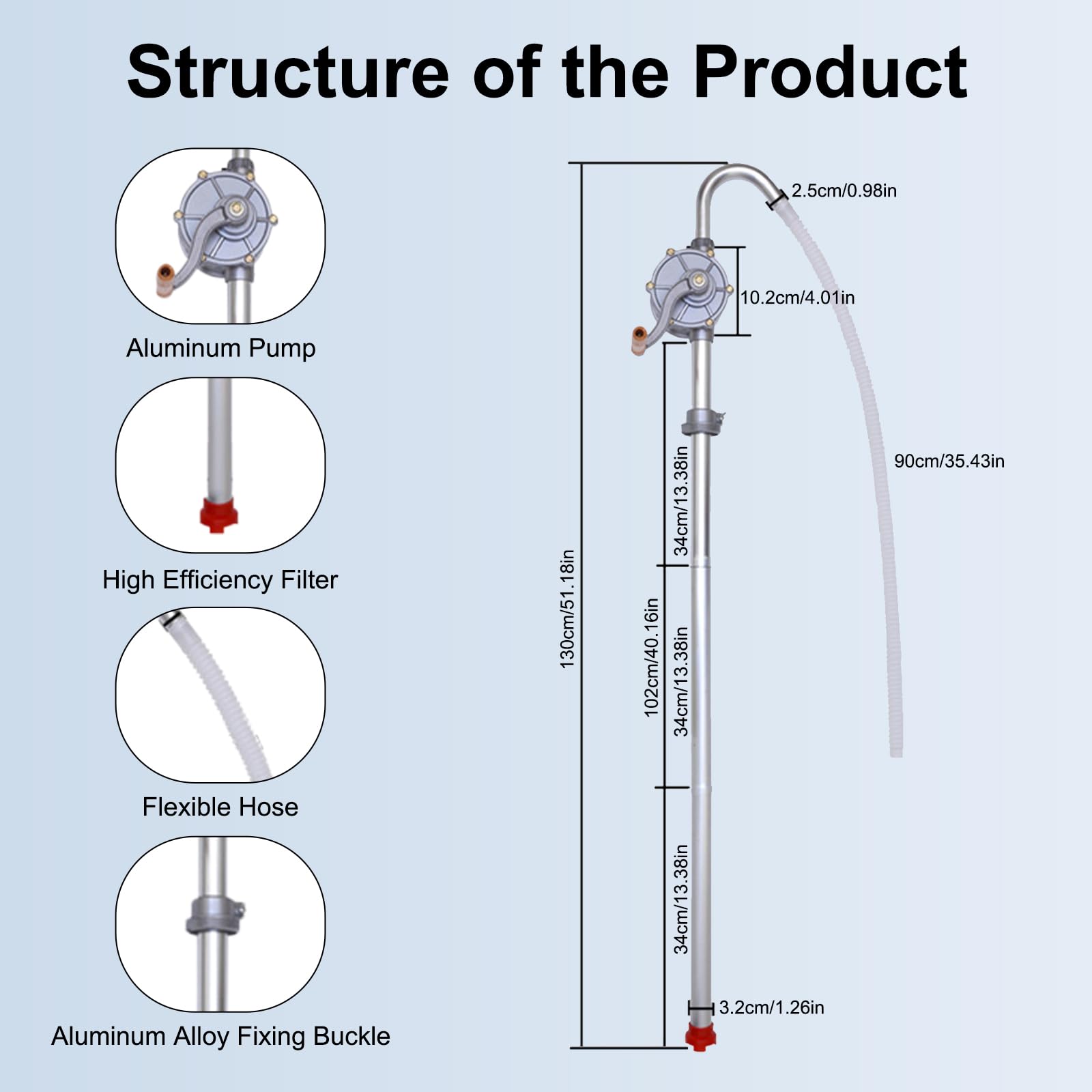 LYCARESUN pump compared to 55 gallon drum showing scale and adjustable reach
