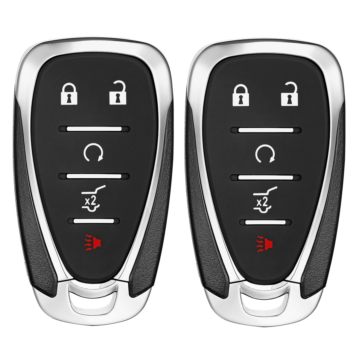 LYFUCESS front view of two replacement key fobs showing button layout and fit