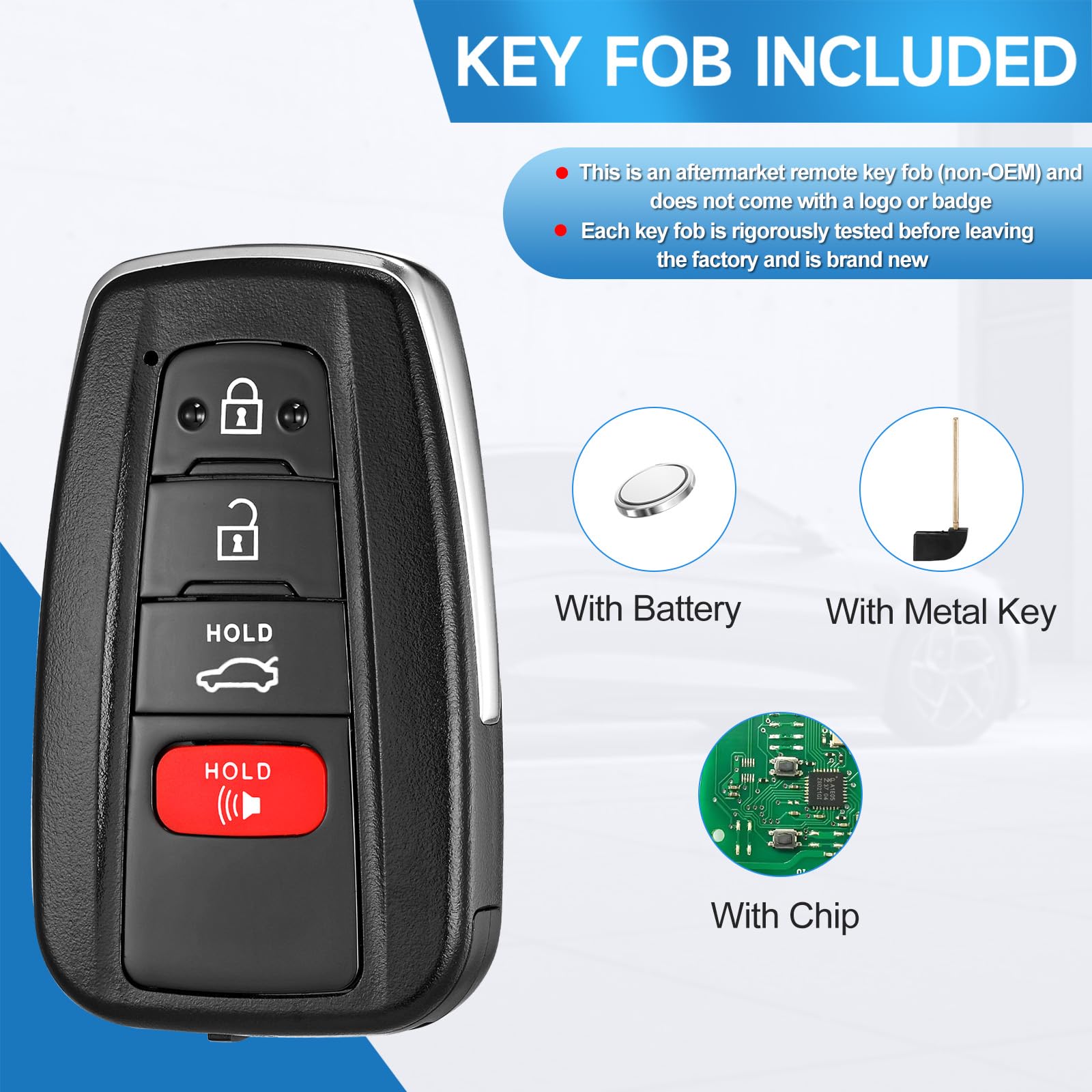 LYFUCESS fob beside a parked Toyota Camry illustrating compatibility and convenience