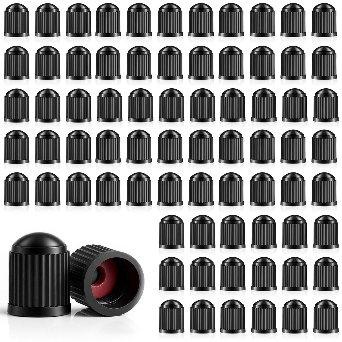 Lyksgir front packaging showing 1500 black valve caps and value pack benefit