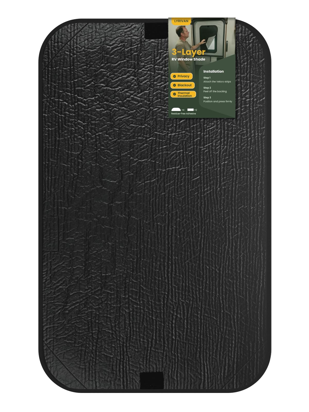 Lyrivan front panel view showing full blackout coverage and instant privacy