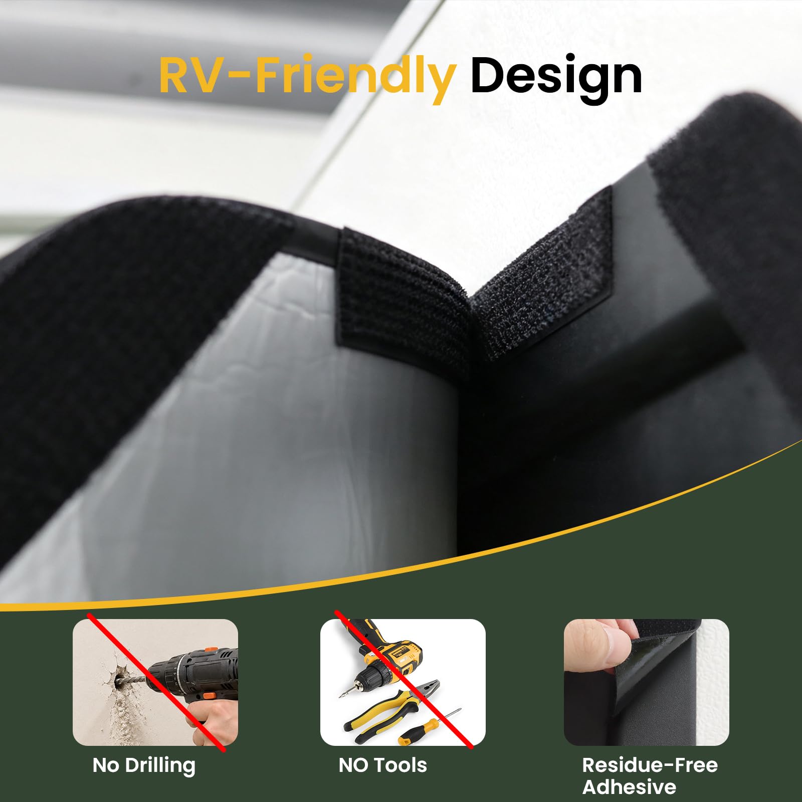 Lyrivan installed on RV door demonstrating easy tool-free setup and privacy