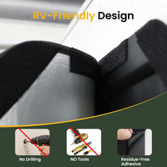 Lyrivan installed on RV door demonstrating easy tool-free setup and privacy