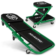 M-AUTO front view of folded creeper shows compact storage and quick conversion benefit