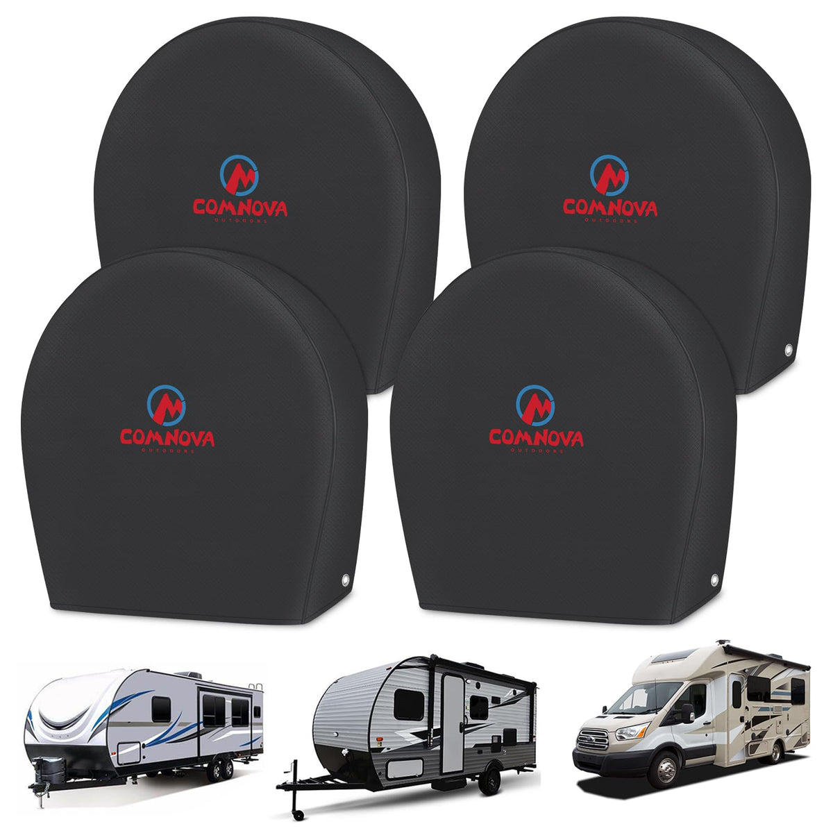 M COMNOVA OUTDOORS front pack view showing four tire protectors and branding benefit