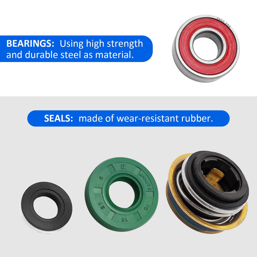 M MATI bearing and backside seal close-up illustrating quieter operation and improved fit