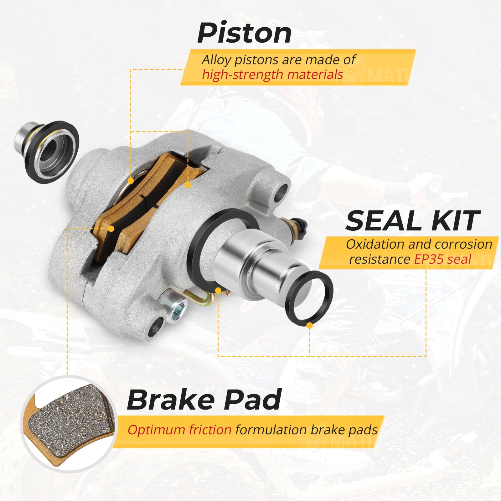 M MATI brake pads and banjo fittings packaged for quick installation
