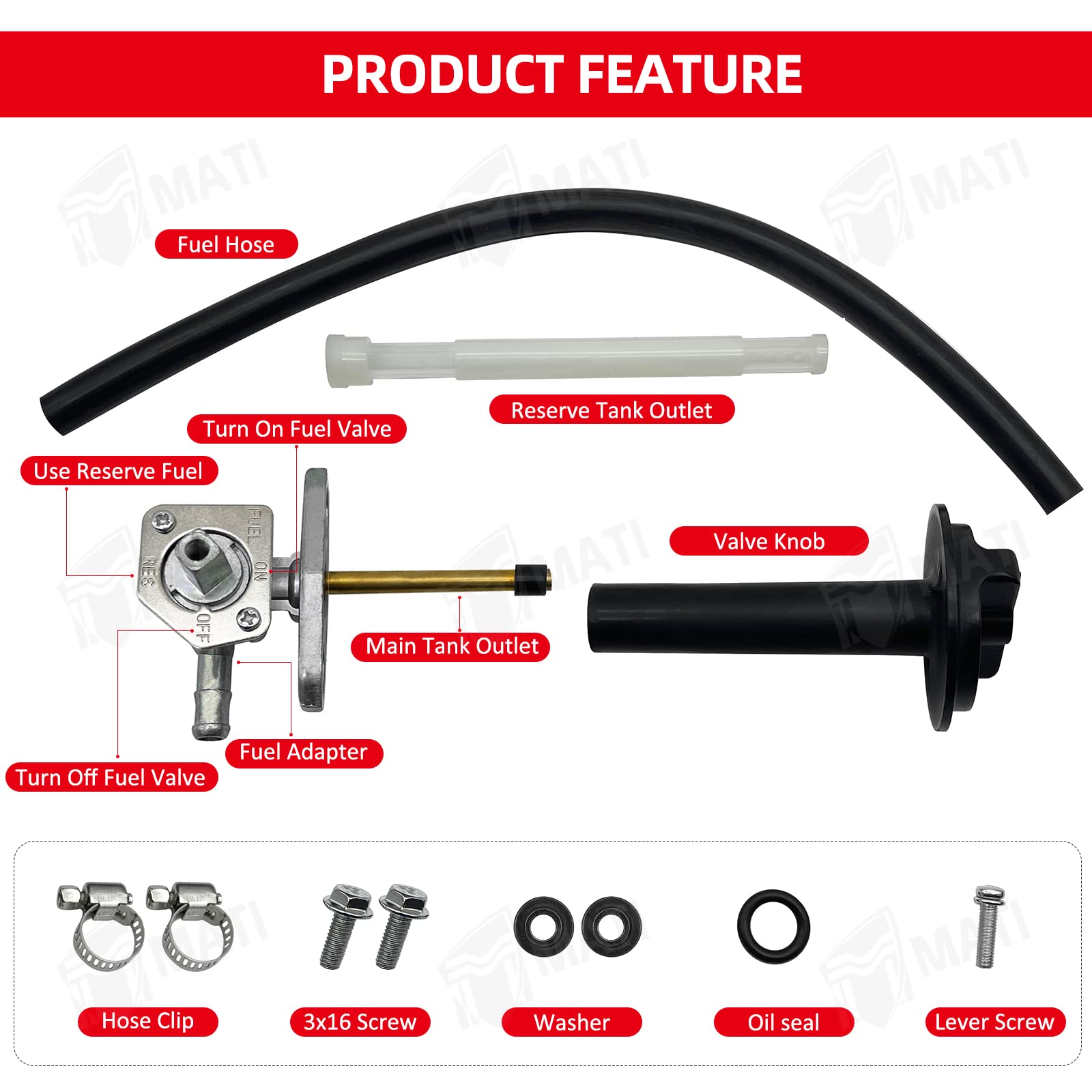 M MATI fuel hose with clamps demonstrating secure leak-resistant connection
