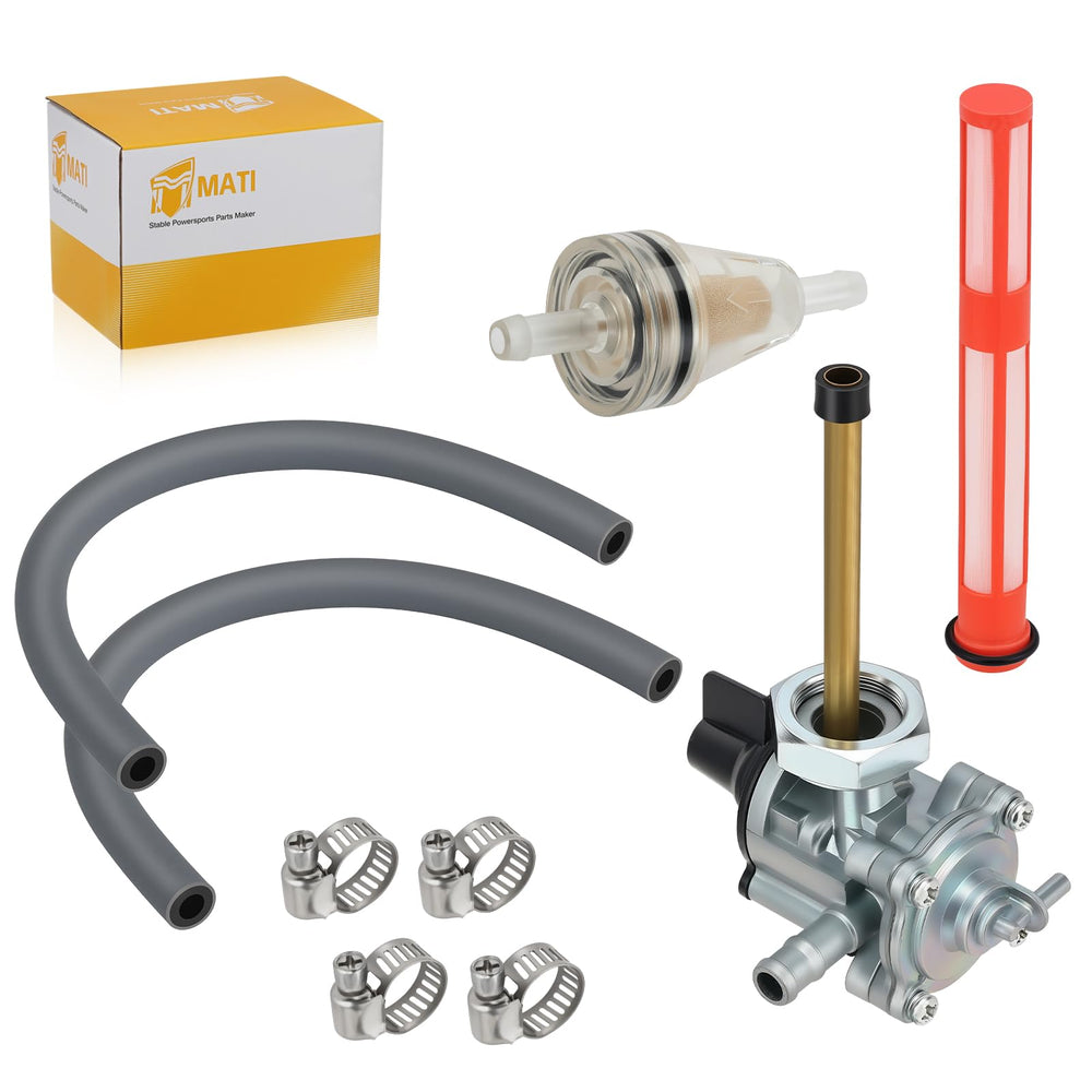 M MATI boxed parts layout with petcock, hoses, filter and clamps, organized for service