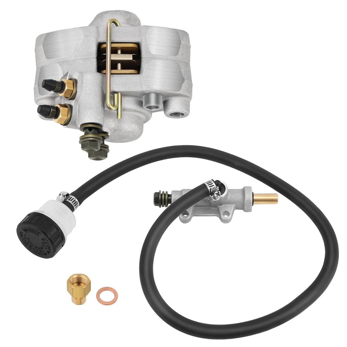 M MATI front view of rear caliper and master cylinder showing fit