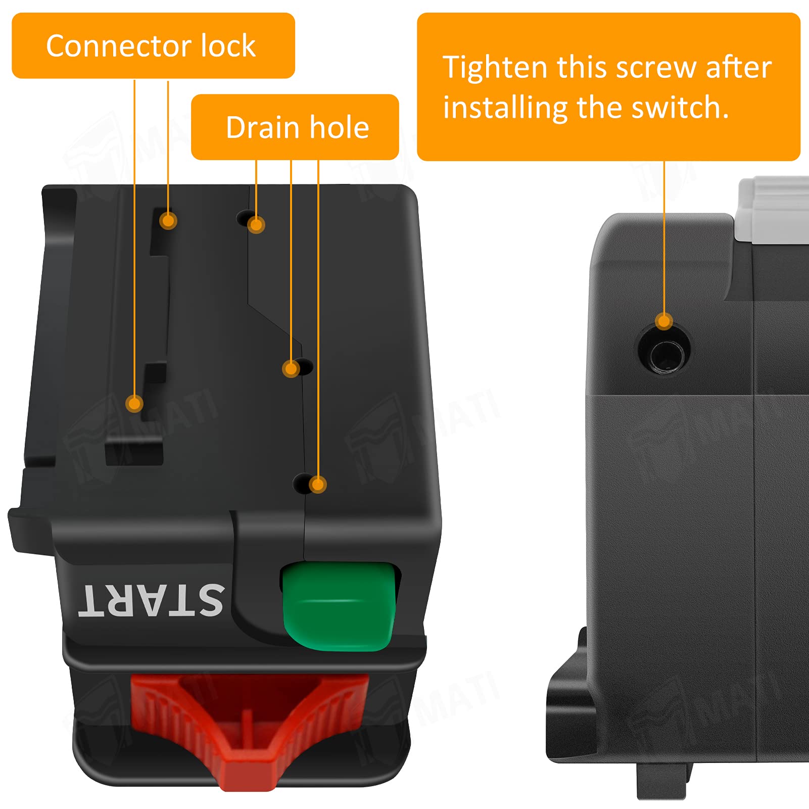 M MATI size comparison with ruler highlighting compact OEM-fit dimensions