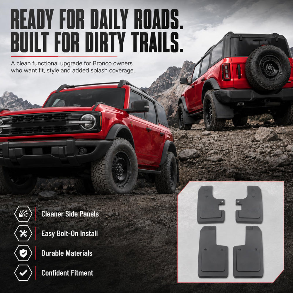 Mabett mud flaps stopping mud splash during off-road driving for cleanliness