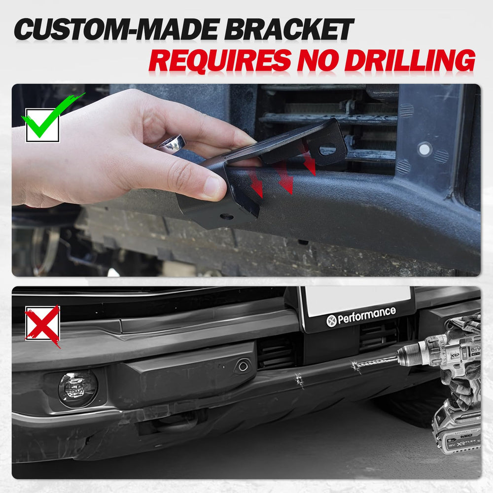Mabett bracket mounted with visible sensor clearance preserving driver-assist systems