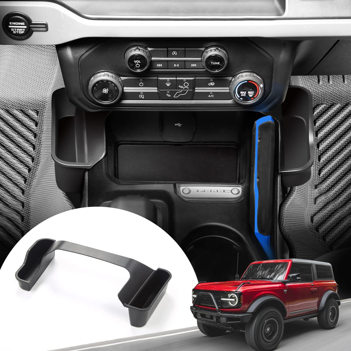 Mabett front view of shifter storage box showing neat tray and matte black finish for tidy organization