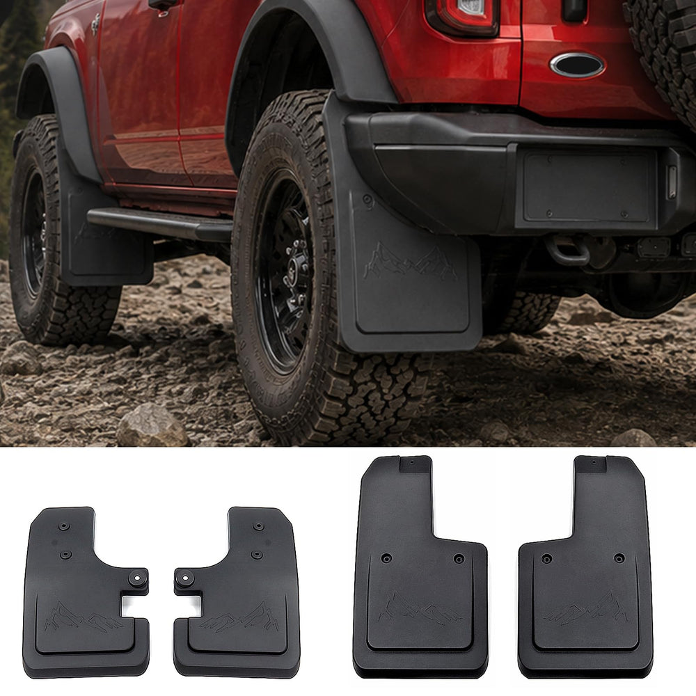 Mabett front mud flap installed on Bronco protects paint and reduces spray
