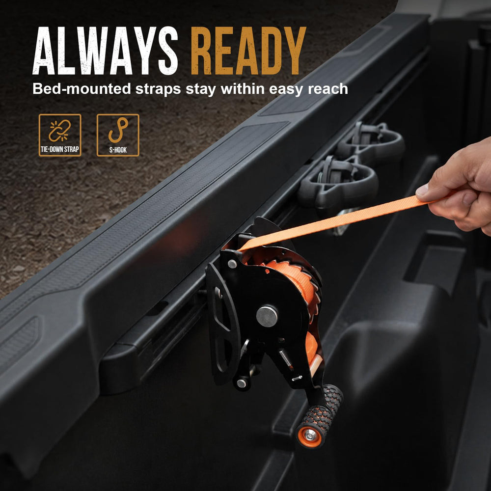 Mabett securing an ATV in truck bed illustrating reliable hold during transport