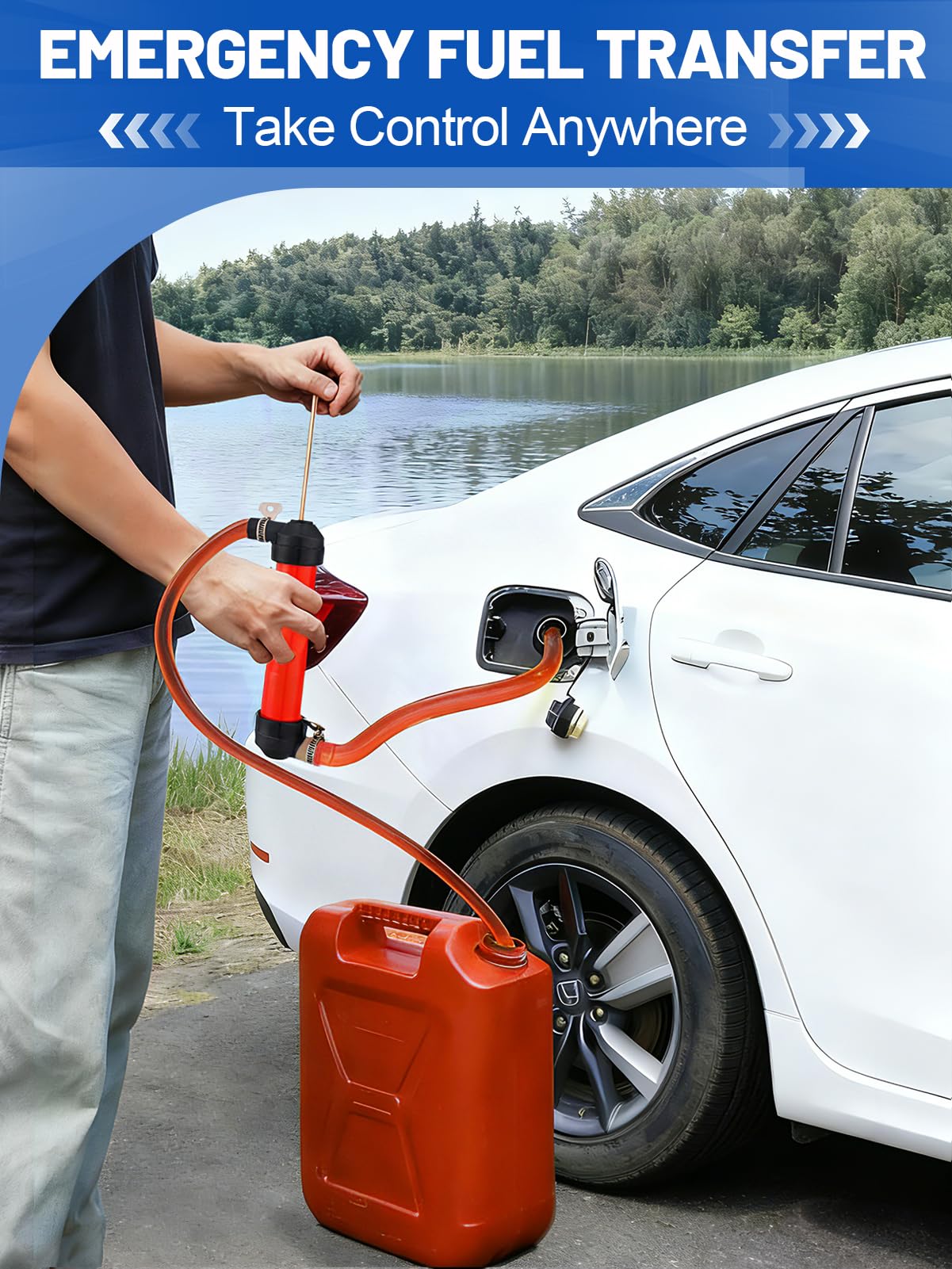 MADHOLLY pump attached to RV flush line demonstrating easy antifreeze injection
