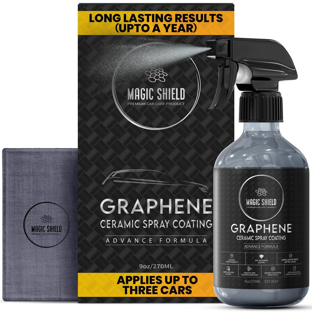 Magic Shield front label bottle showing product and easy application benefit