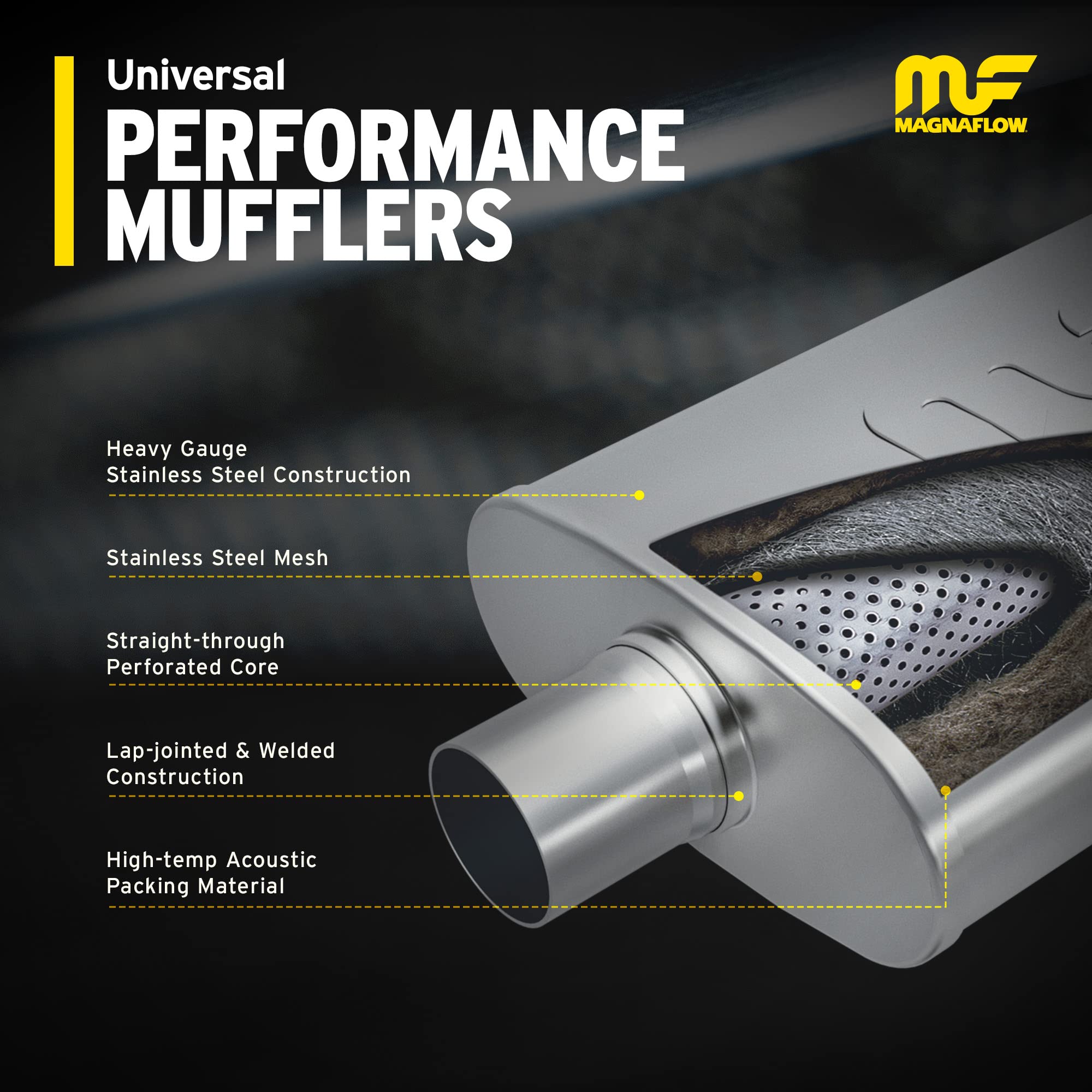 MagnaFlow muffler 11386 perforated core close-up highlights construction and sound tuning