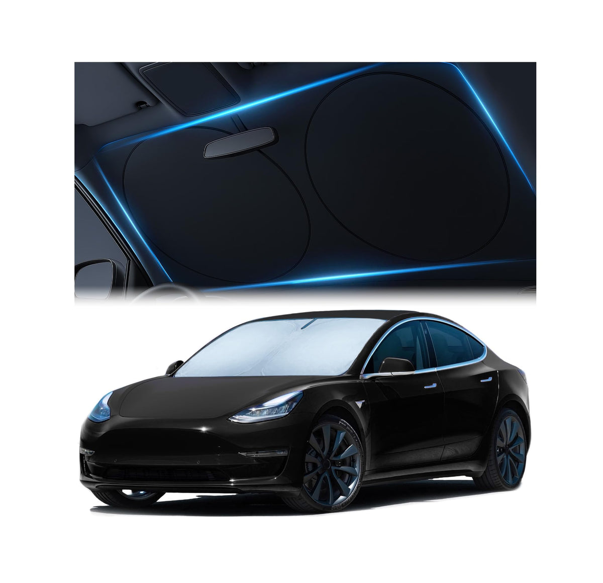 Magnelex sun shade front view showing full windshield coverage and neat fit