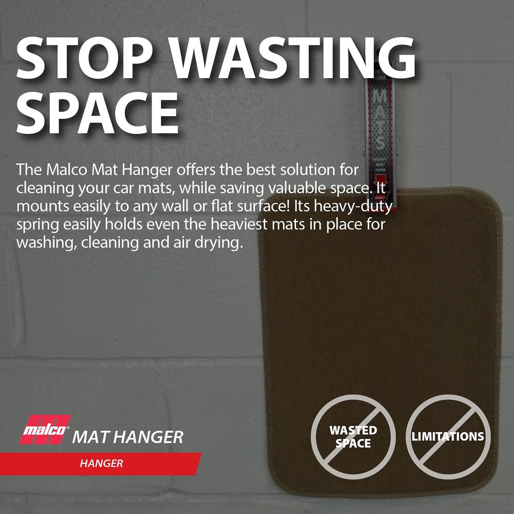 Malco clamp beside car mat to show size and secure holding capability