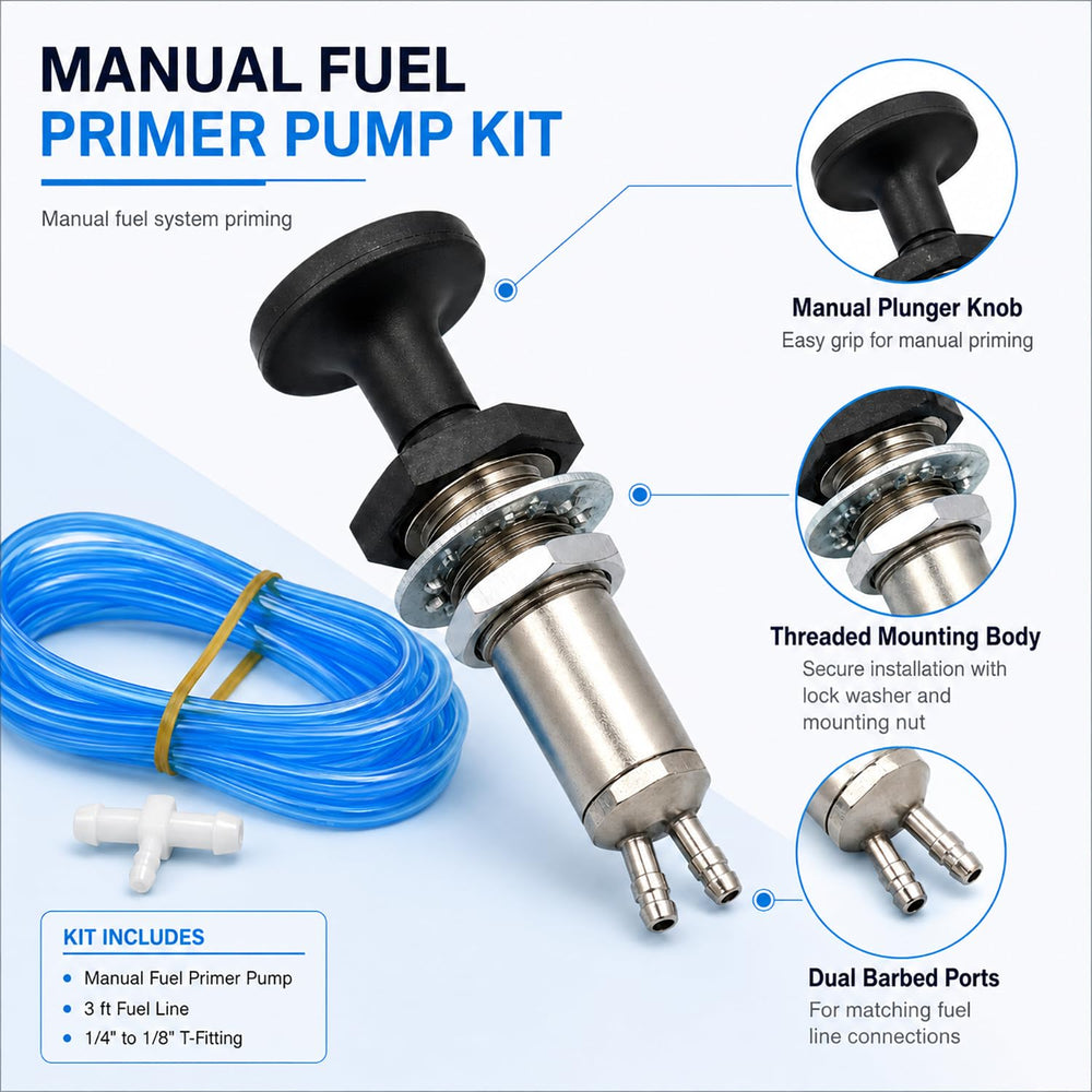 Manioiity fuel line and T fitting included for easy hose routing and connections
