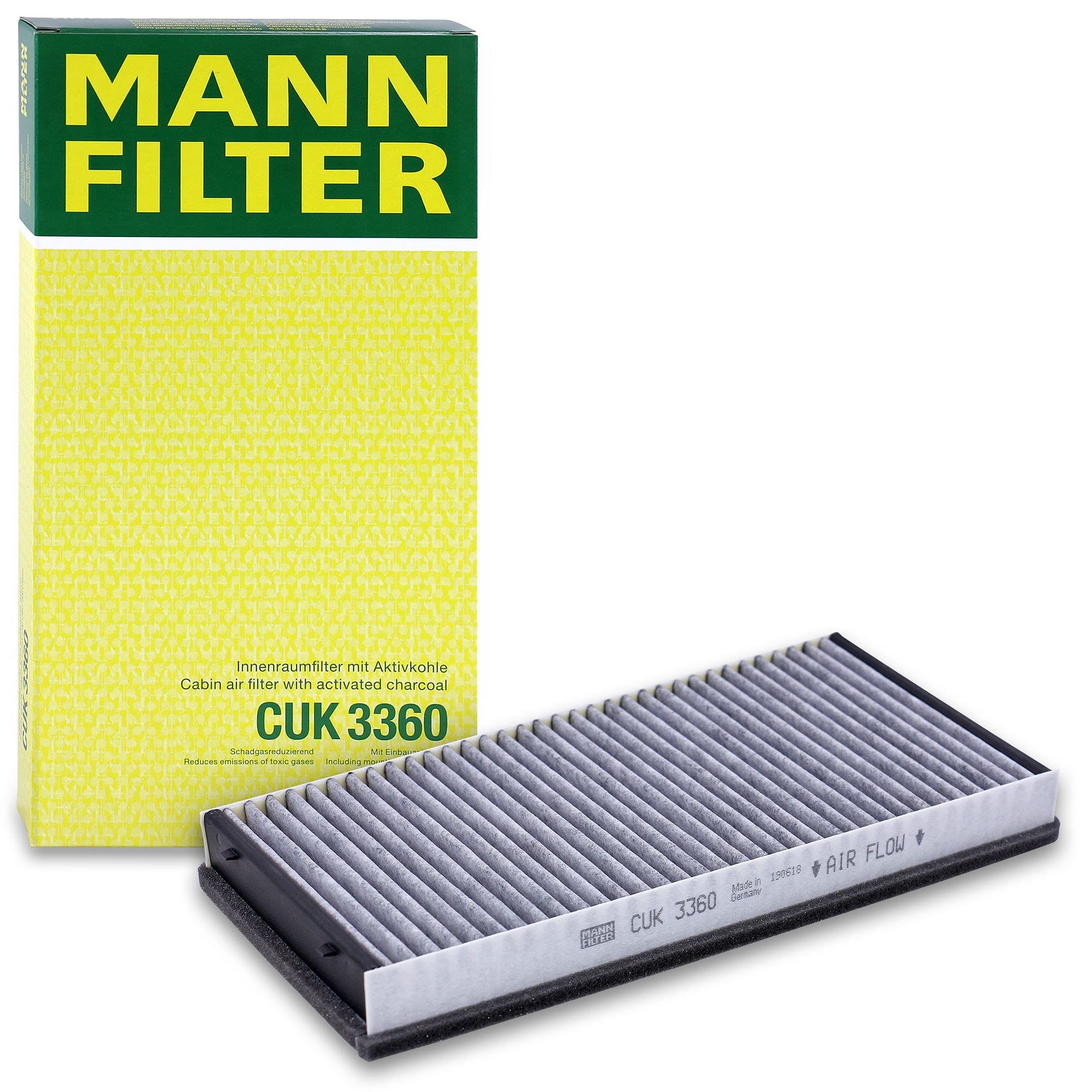 Mann-Filter CUK 3360 front view showing replacement filter improving cabin air