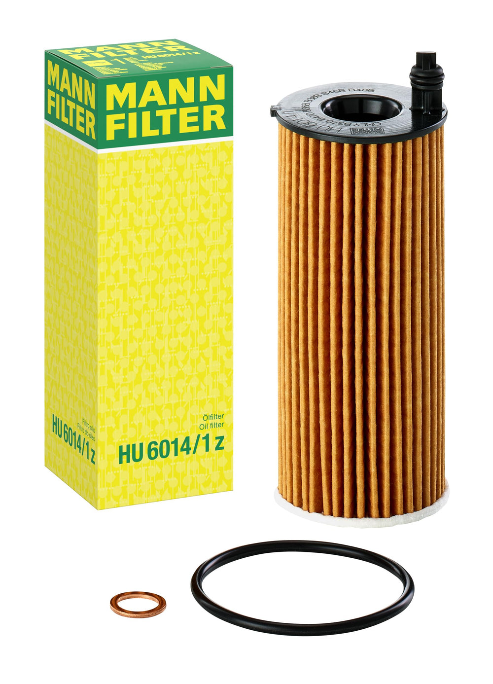 Mann-Filter HU 6014/1 Z front view showing label and metal can for easy identification