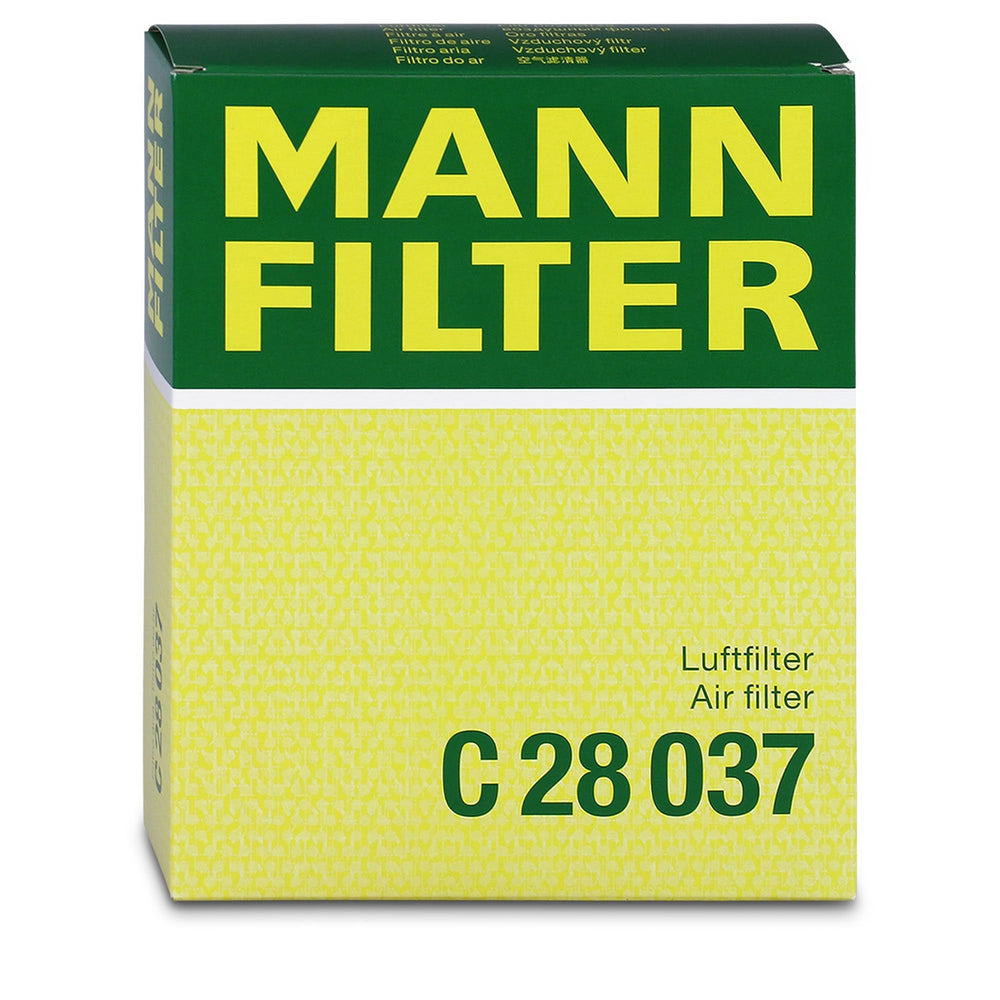 Mann Filter near a BMW in a driveway conveying durable filtration for everyday driving