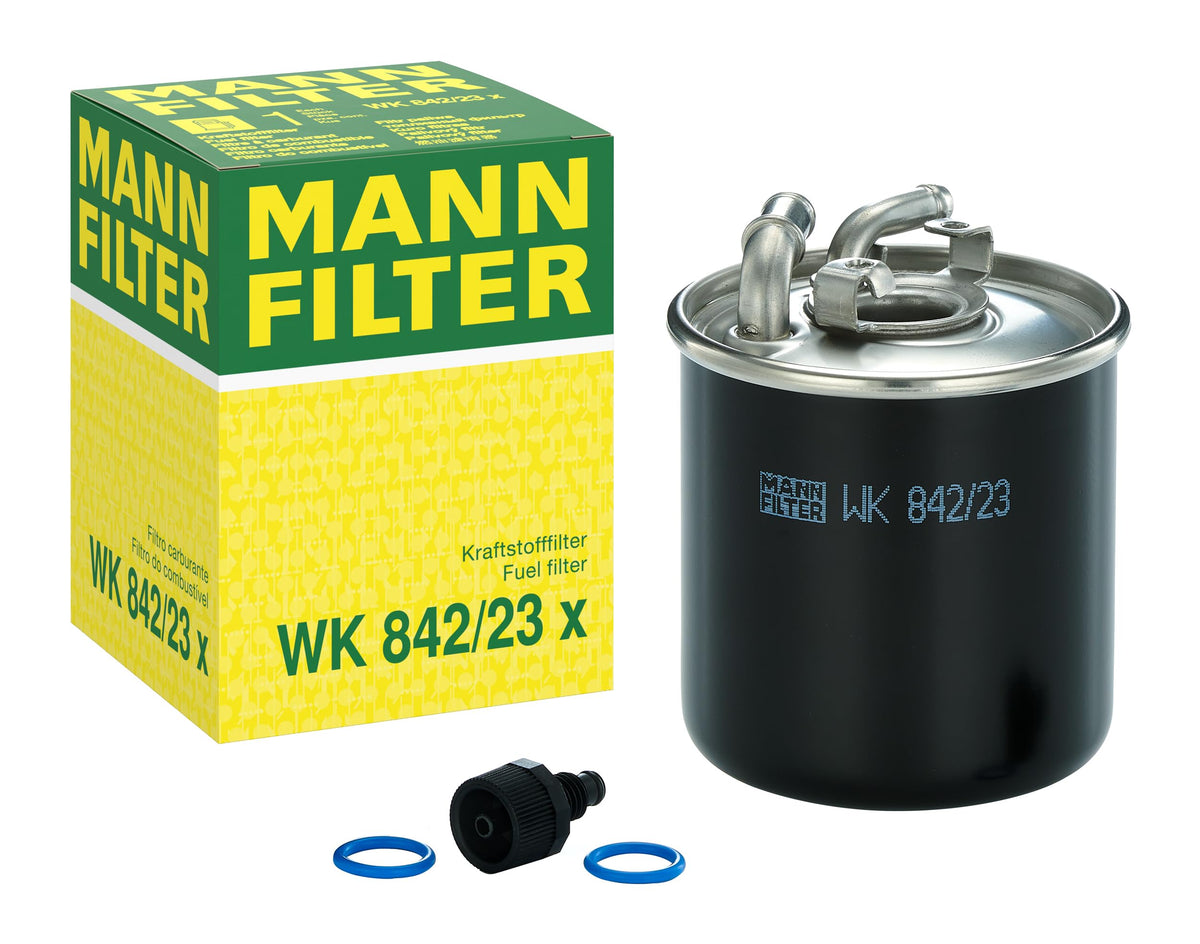 MANN‑FILTER WK 842/23 x front view showing durable casing and label, ensuring correct fit