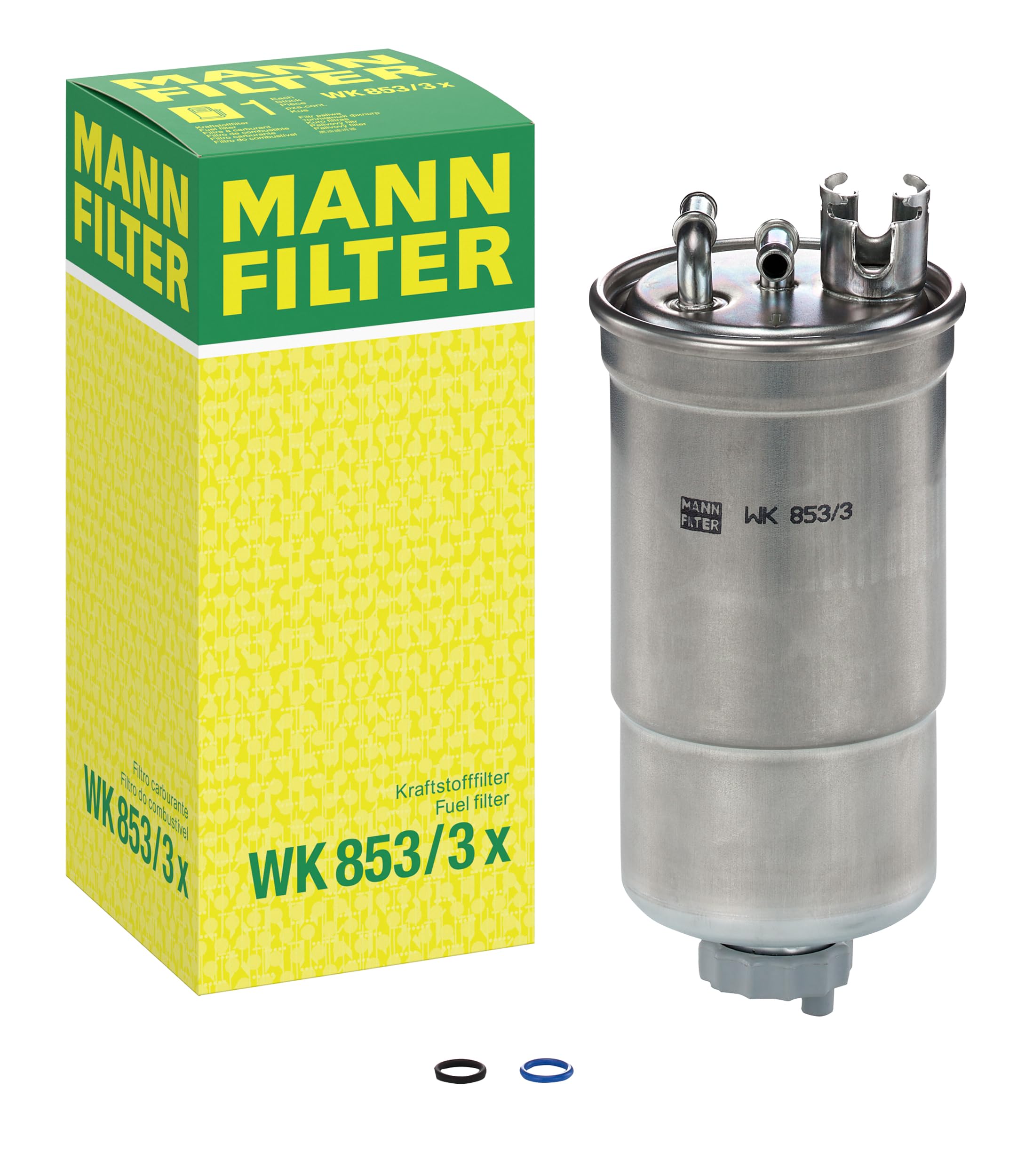 Mann Filter front view showing canister and connections, easy fit benefit